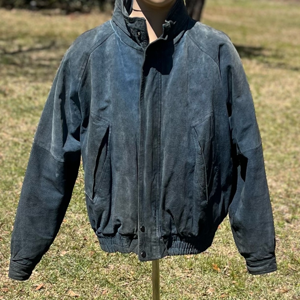 Vintage J. Riggings Men's Blue Leather Jacket Size M